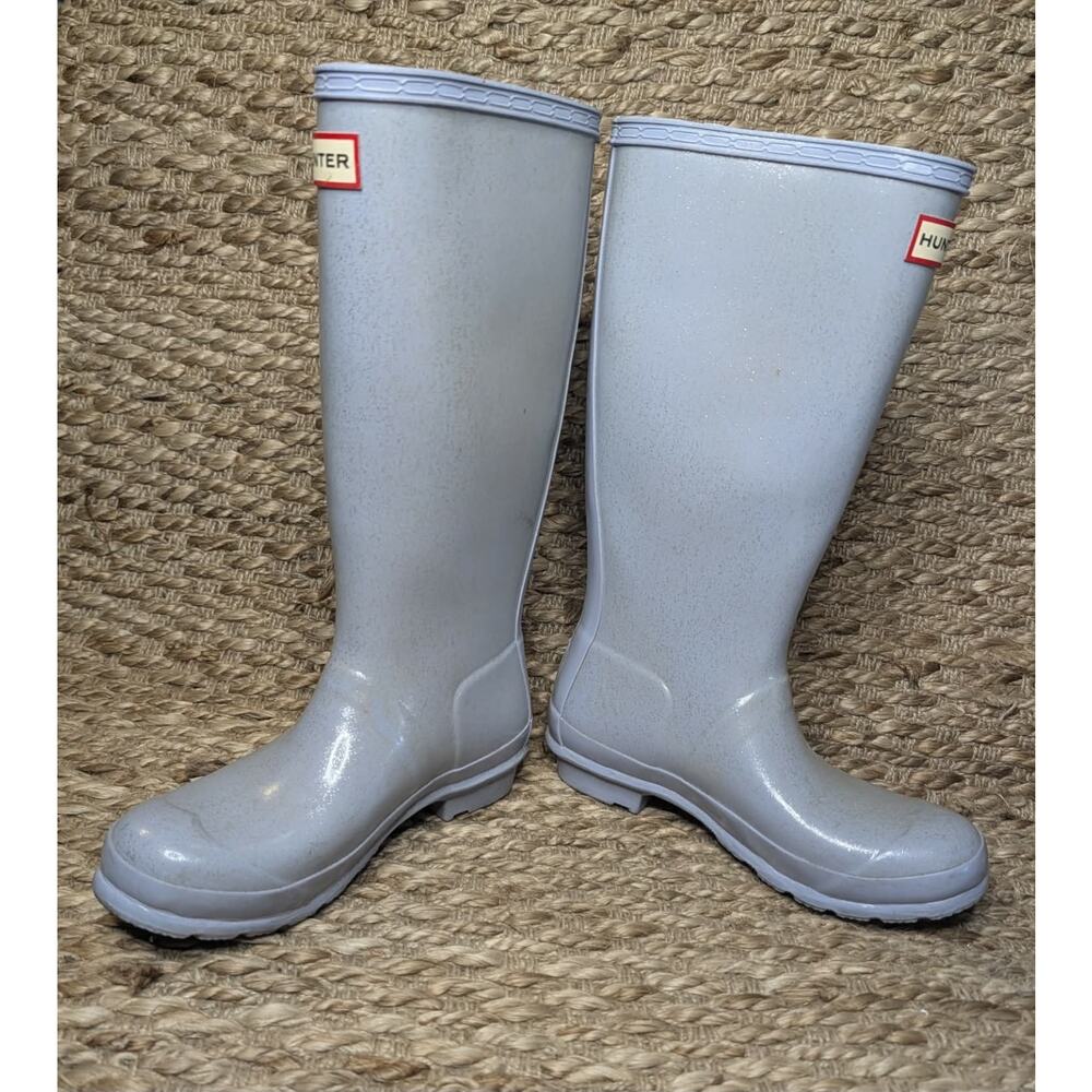 Hunter Original Tall Rain Boots Blue Sparkle Women's 6 Outdoor Waterproof - Picture 2 of 11